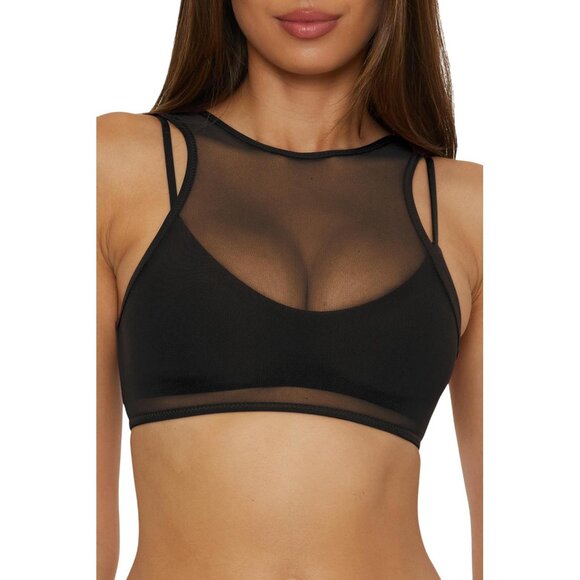 Becca Womens Standard Muse Layered Bralette Bikini Top 733257 Black S - Picture 6 of 8